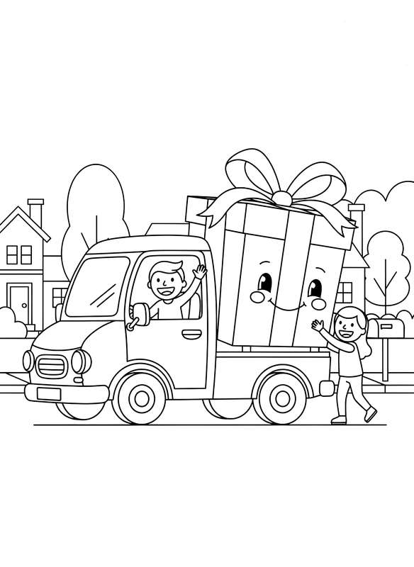 Cheerful Package Drop-off Van