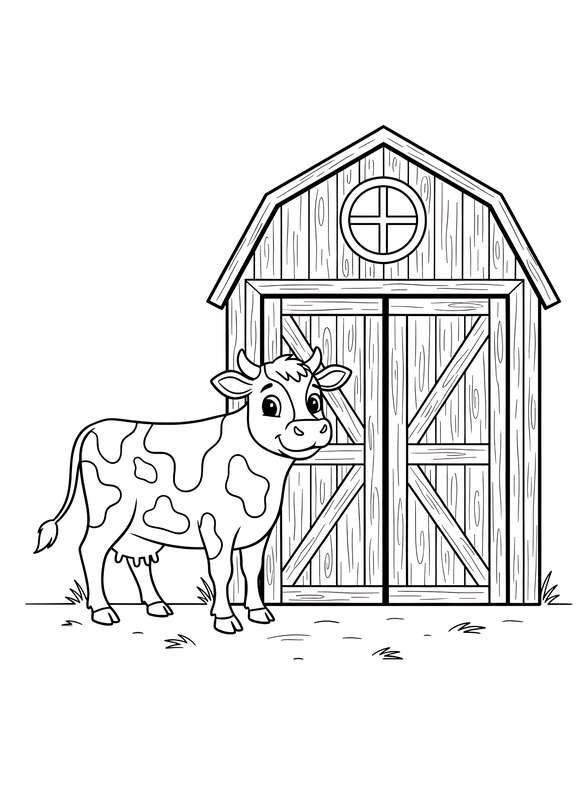 Friendly Cow by the Barn