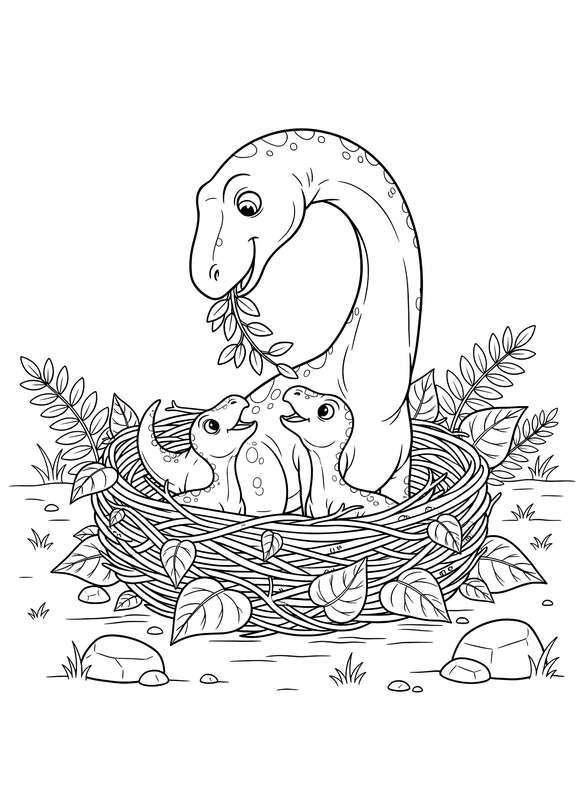 Maiasaura Nurturing Hatchlings