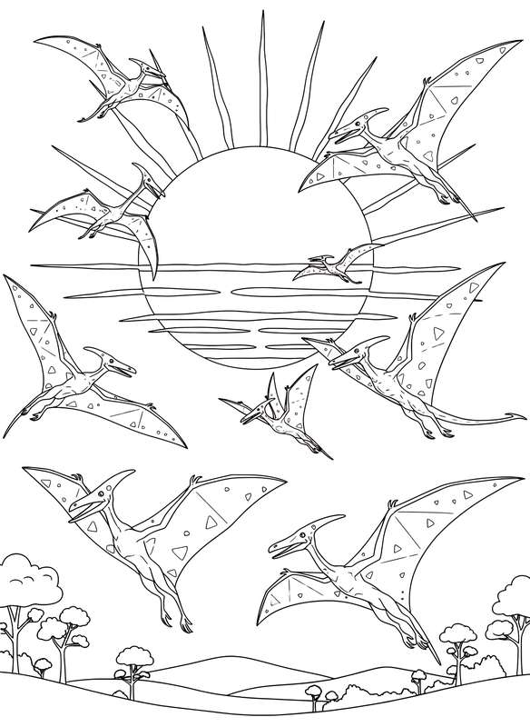 Pterosaur Sunset Silhouettes