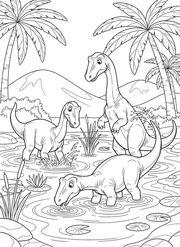 Hadrosaurs Splashing Fun