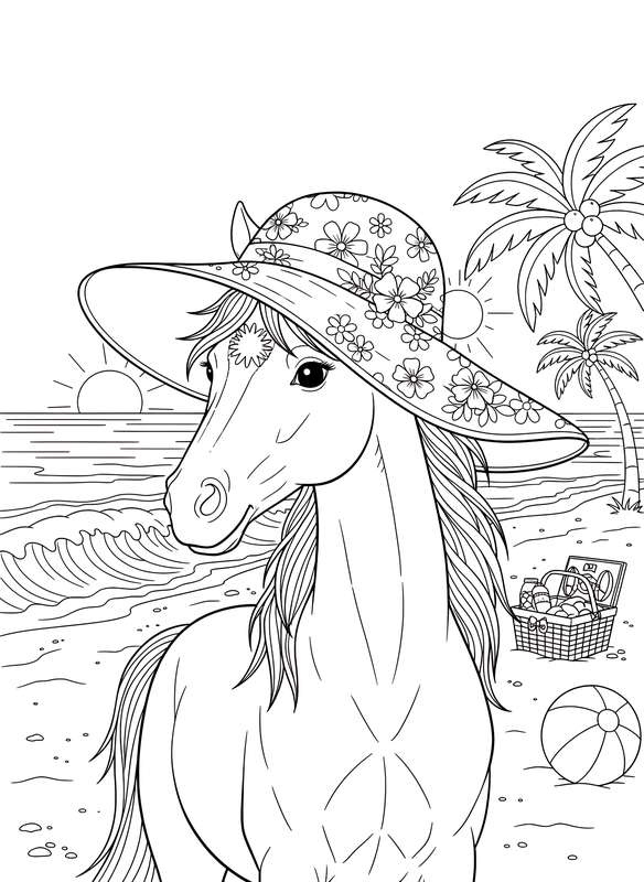 Sun-Hat Horse Beach Bliss