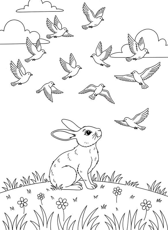 Rabbit Gazing at Flying Birds