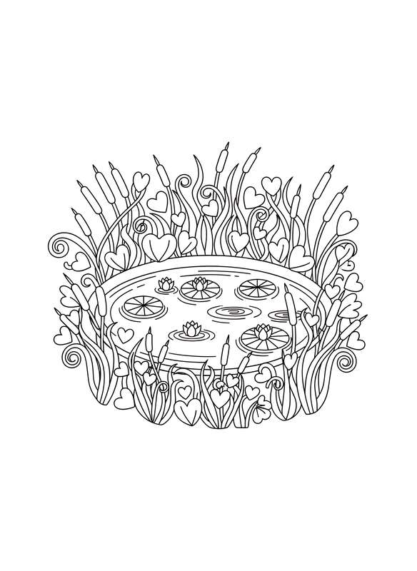 Reed-Lined Stylized Pond