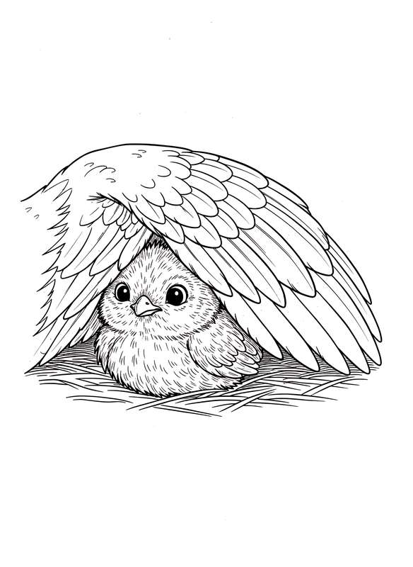 Tiny Chick Under Mother's Wing