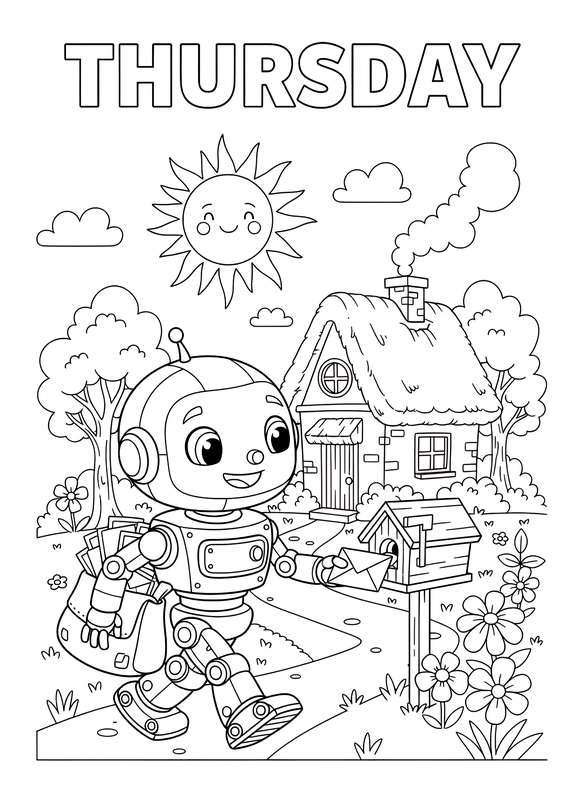 Cheerful Robot Mail Delivery Day