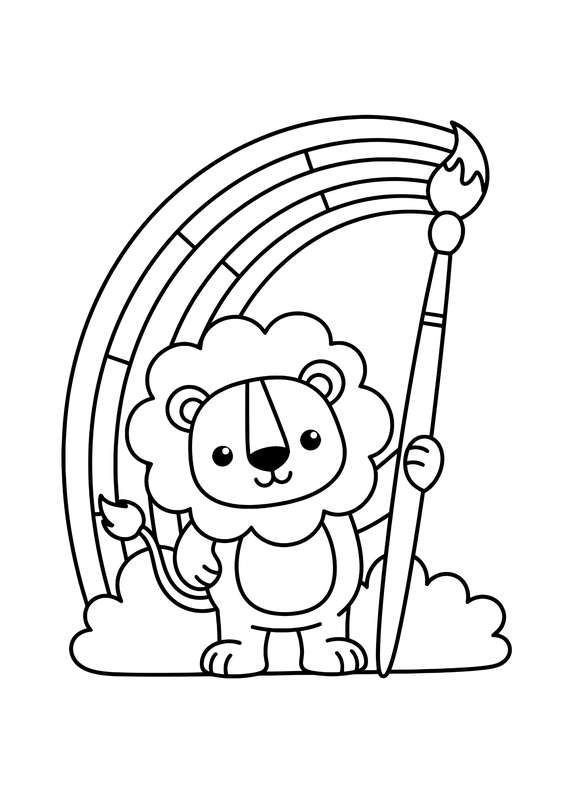 Rainbow Brushstroke Lion