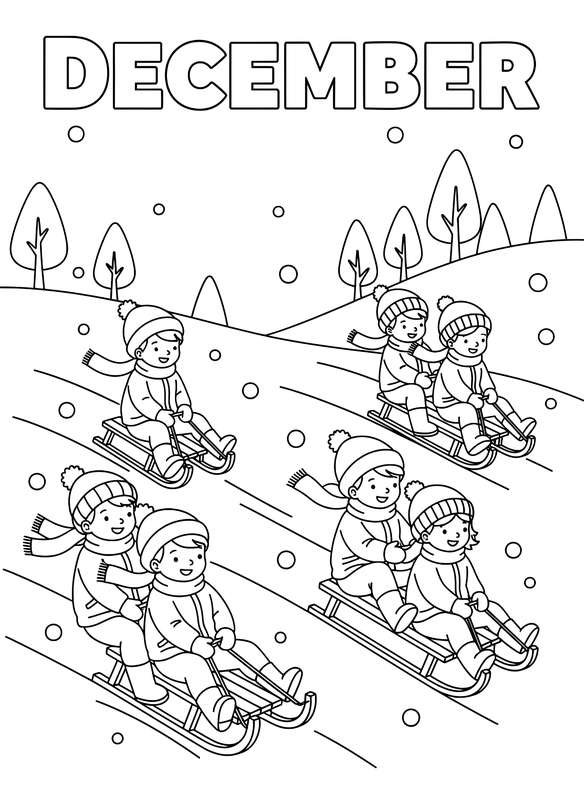 Children Sledding Down Snowy Hills