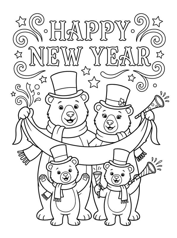 Festive Bear Family New Year Celebration