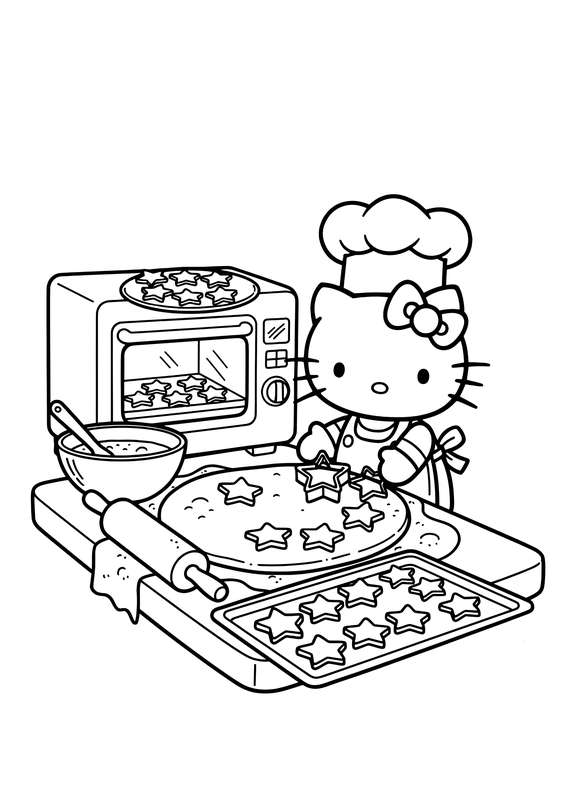 Baking Star Cookies with Kitty