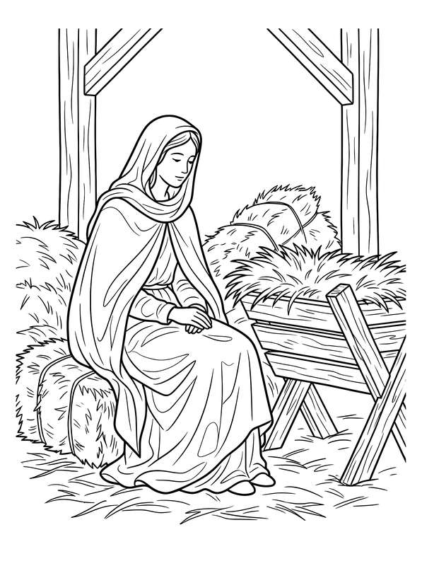 A Mother's Quiet Vigil by the Manger