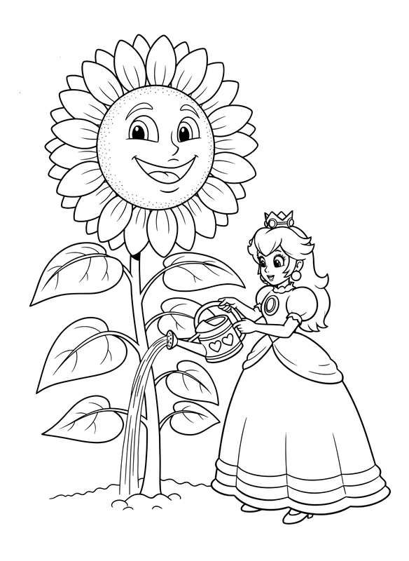 Peach Tends Her Sunshine Flower