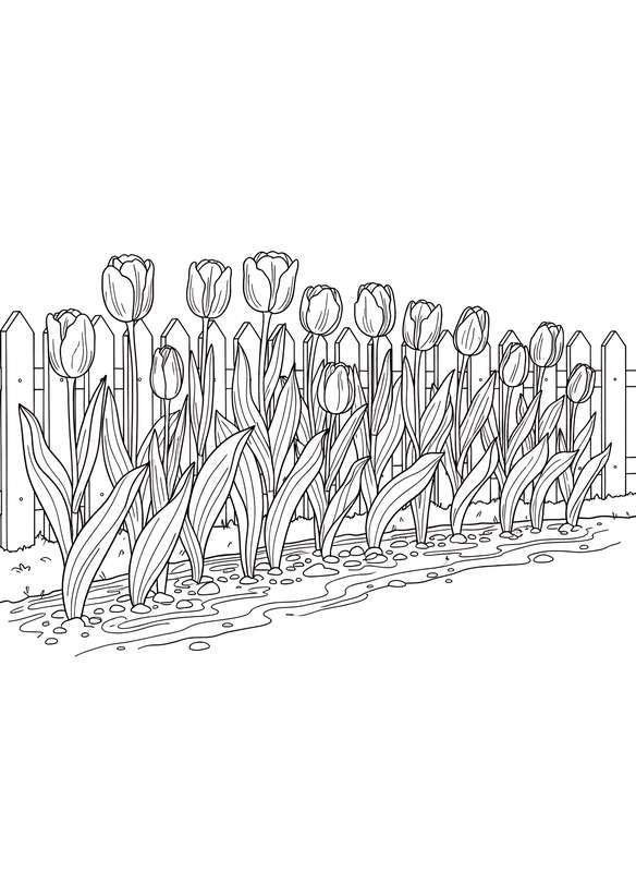 A Row of Garden Tulips