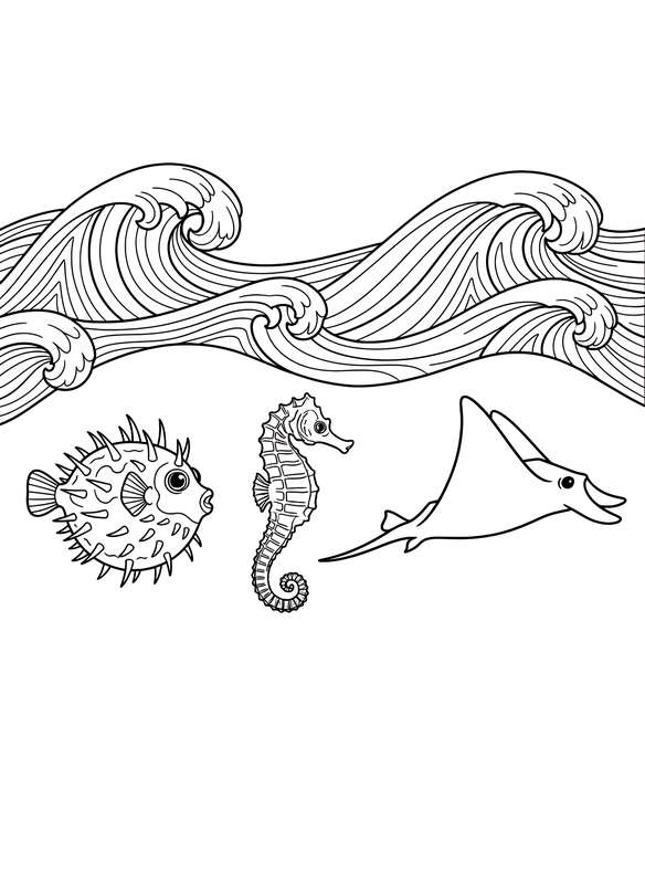 Three Friends Under Stylized Waves