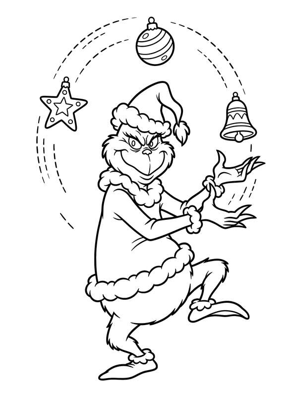 Mischievous Grinch Ornament Juggling Act
