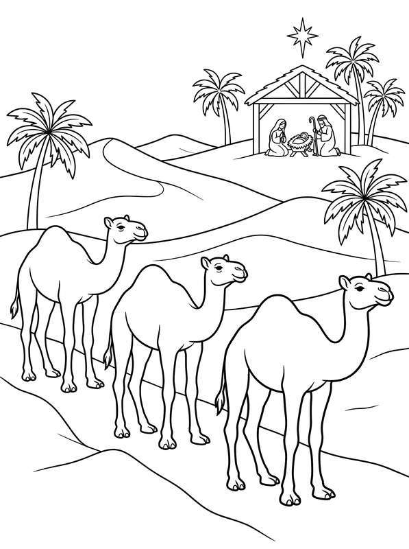 Three Camels Approaching the Nativity
