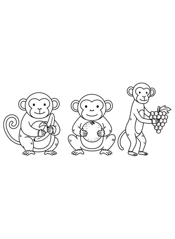Fruit Parade: Three Monkeys Share Treats