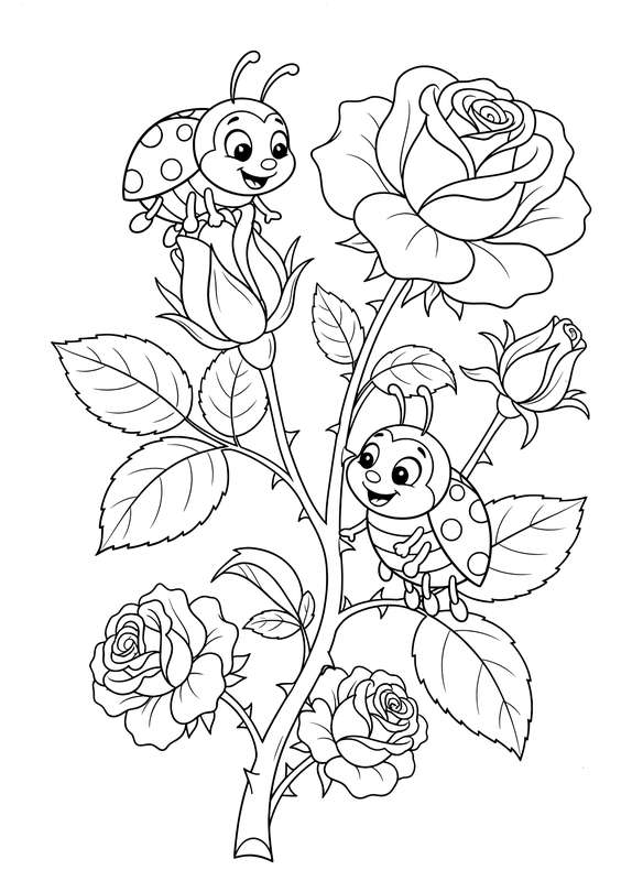 Ladybugs on a Sturdy Rose Stem